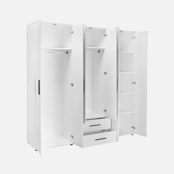 Adore White 6 Kapaklı 2 Çekmeceli Gardırop-Mat Beyaz