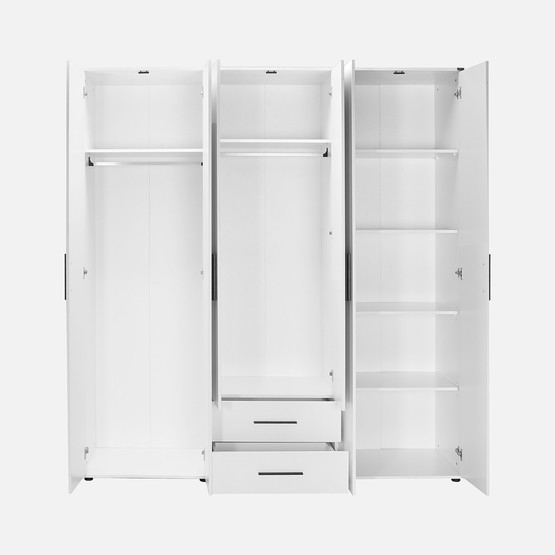 Adore White 6 Kapaklı 2 Çekmeceli Gardırop-Mat Beyaz