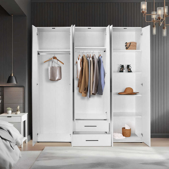 Adore White 6 Kapaklı 2 Çekmeceli Gardırop-Mat Beyaz
