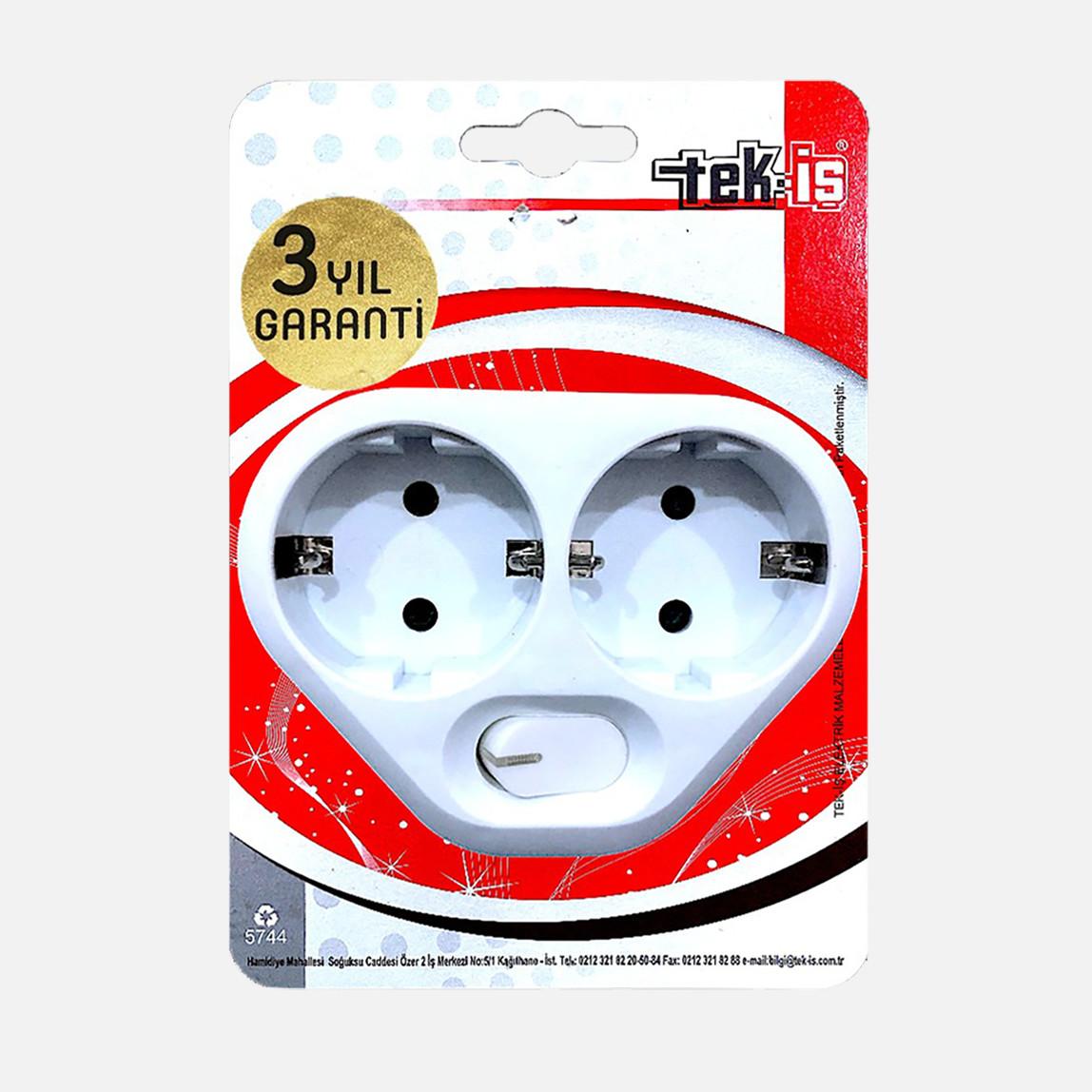    Tek-iş İkili Priz Topraklı Anahtarlı Beyaz Çocuk Korumalı 