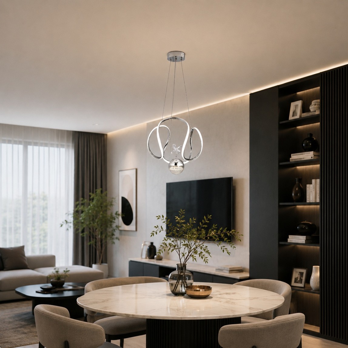    Kiev Led Krom Tek Top 3 Renkli Sarkıt Avize 