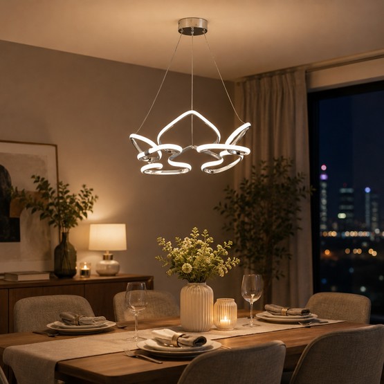 Hale Led Krom Büyük 3 Renk Işıklı Sarkıt Avize