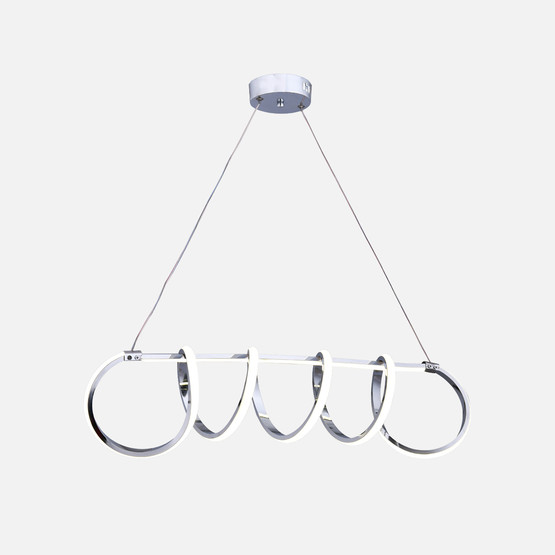 Sare Led Krom Yemek Masası Üzeri 3 Renk Işıklı Sarkıt Avize