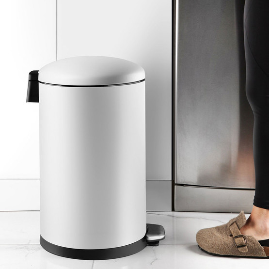 Bombe Kapaklı Çöp Kovası 30L Mat Beyaz