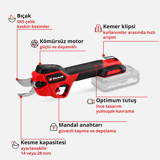 Einhell GP-LS 18/28 Li BL - Solo, Kömürsüz Akülü Budama Makası (Akü ve Şarj Cihazı Dahil Değildir)
