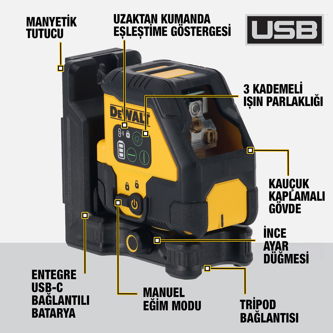    Dewalt DCLE14201GB-XJ Yeşil Çizgi Otomatik Lazer Hizalama 
