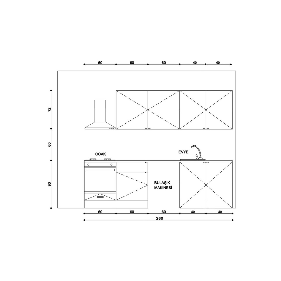    Fly Light MDF Mutfak Dolabı 260cm 