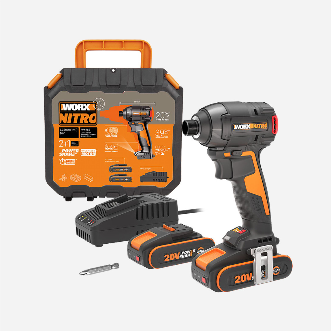    Worx WX265 20Volt 2.0Ah Li-ion Çift Akülü 200Nm Kömürsüz Profesyonel Şarjlı Darbeli Tornavida 