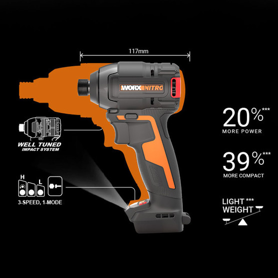 Worx WX265 20Volt 2.0Ah Li-ion Çift Akülü 200Nm Kömürsüz Profesyonel Şarjlı Darbeli Tornavida