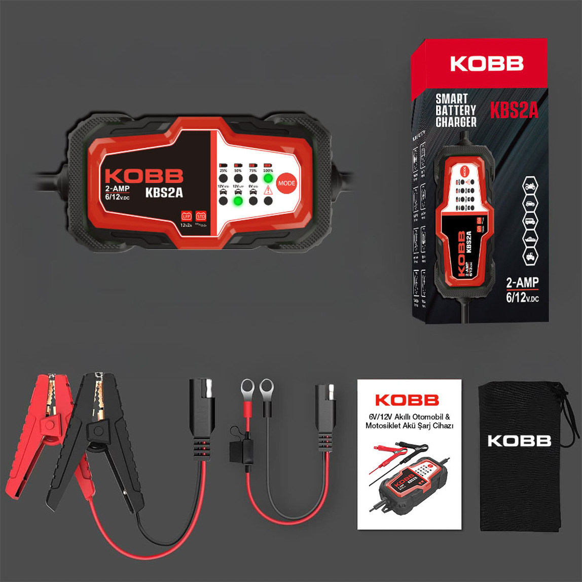    Kobb KBS2A 6V/12V 60Ah Akıllı Akü Şarj ve Akü Bakım Desülfatör 