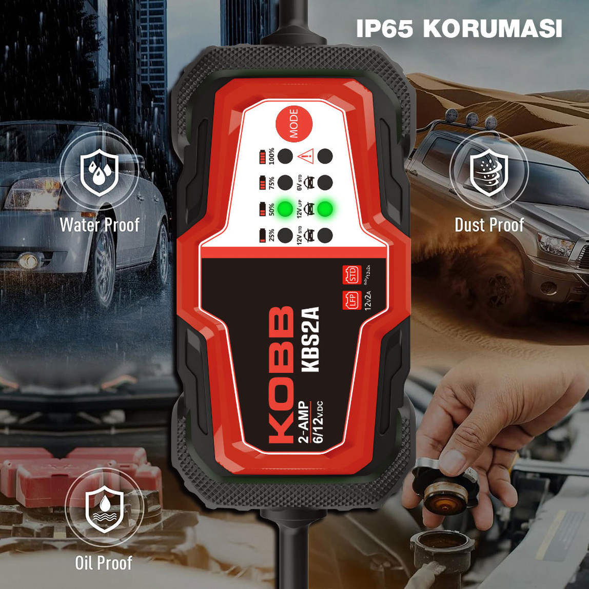    Kobb KBS2A 6V/12V 60Ah Akıllı Akü Şarj ve Akü Bakım Desülfatör 