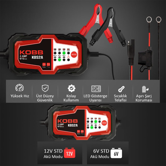 Kobb KBS2A 6V/12V 60Ah Akıllı Akü Şarj ve Akü Bakım Desülfatör