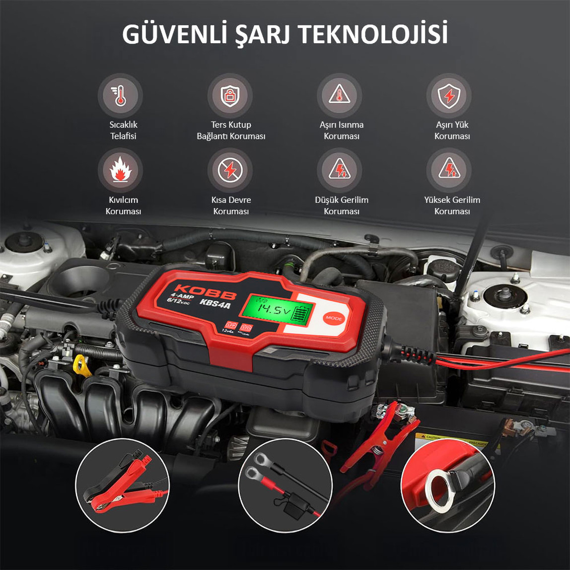    Kobb KBS4A 6/12V 120A Dijital Akü Şarj ve Akü Bakım Desülfatör  Power Supply 
