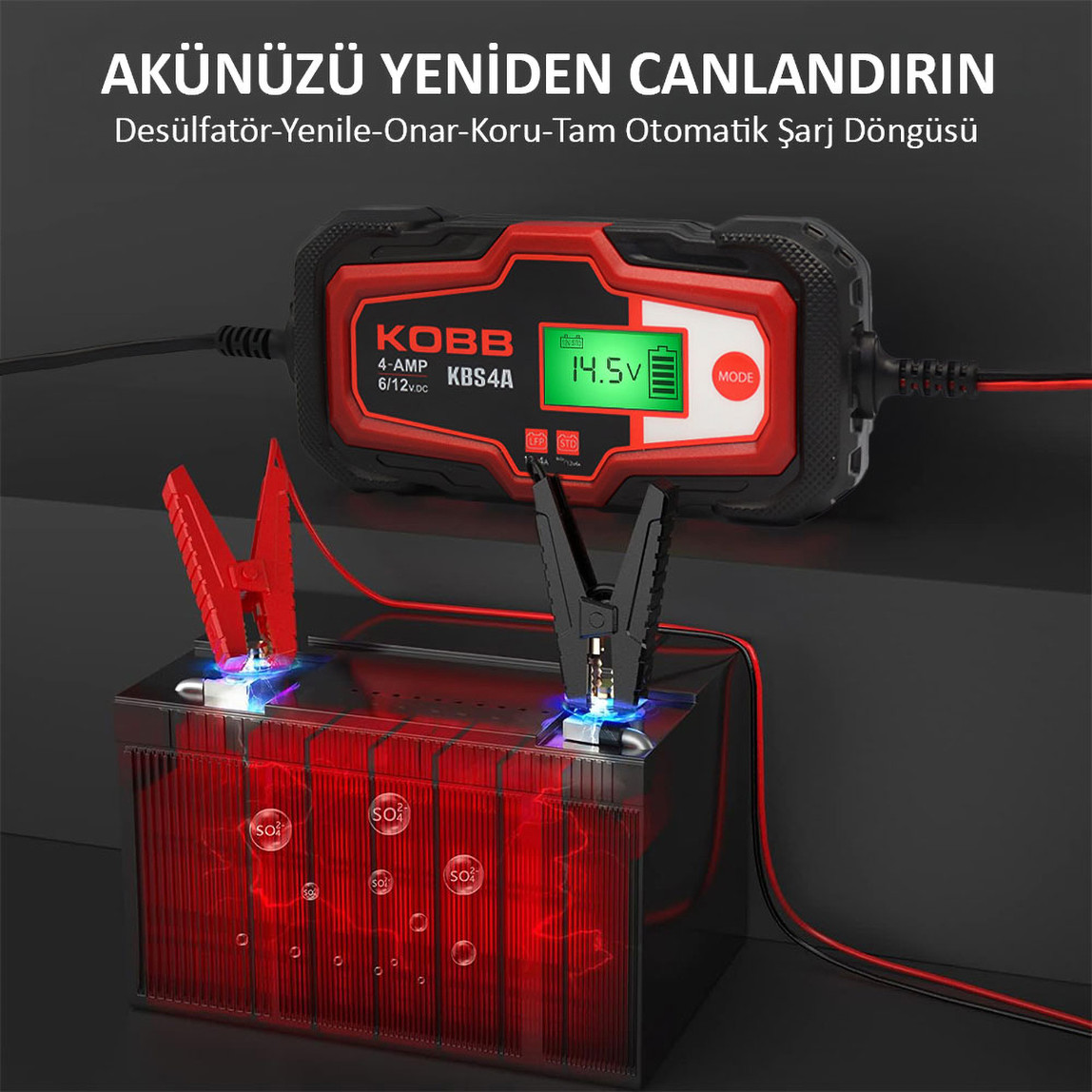    Kobb KBS4A 6/12V 120A Dijital Akü Şarj ve Akü Bakım Desülfatör  Power Supply 