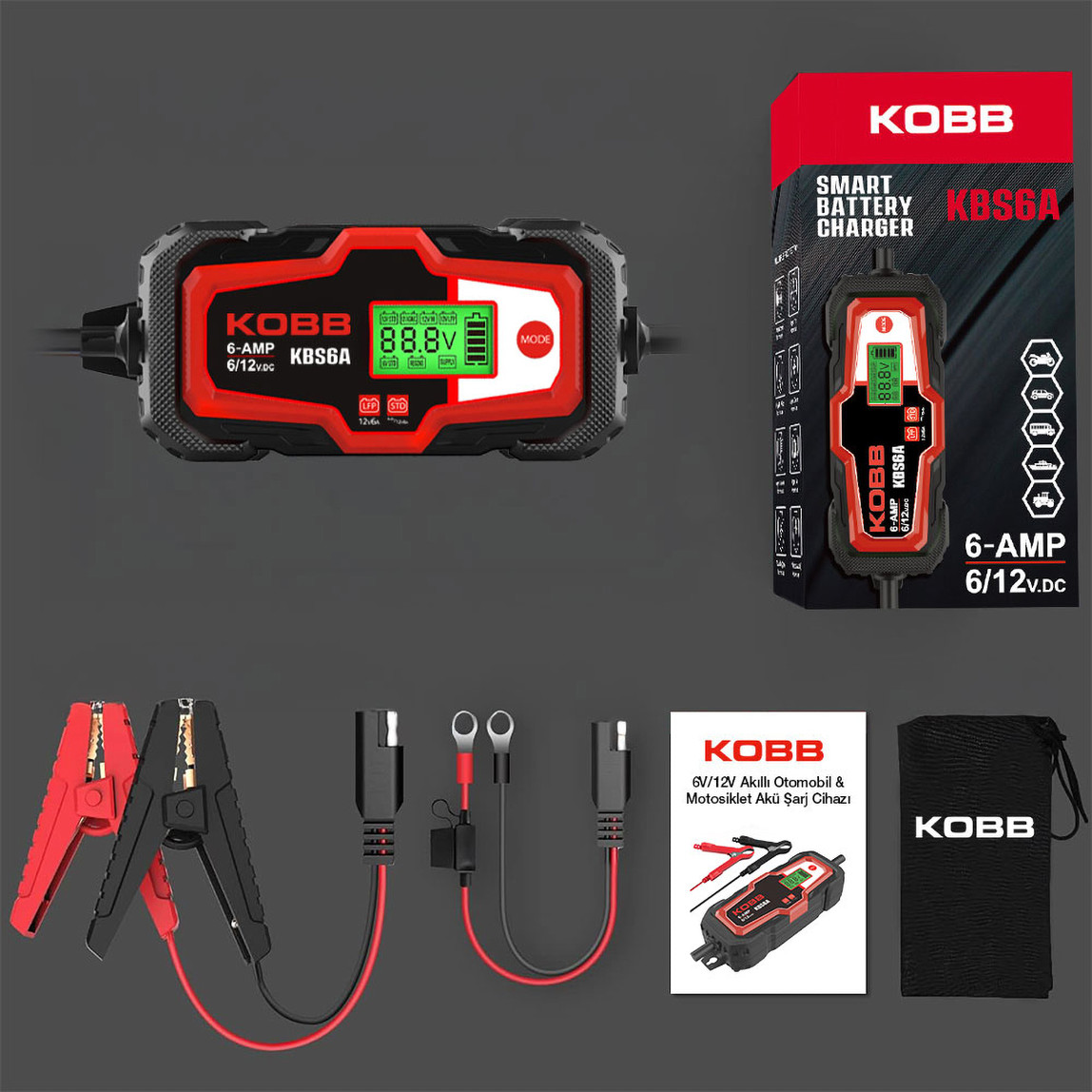    Kobb KBS6A 6/12V 150A Dijital Akü Şarj ve Akü Bakım Desülfatör Power Supply 