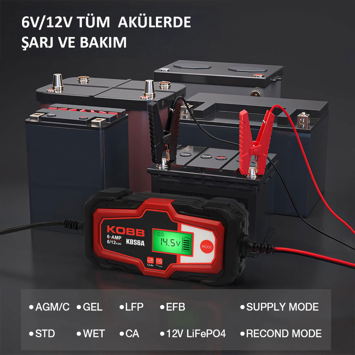    Kobb KBS6A 6/12V 150A Dijital Akü Şarj ve Akü Bakım Desülfatör Power Supply 