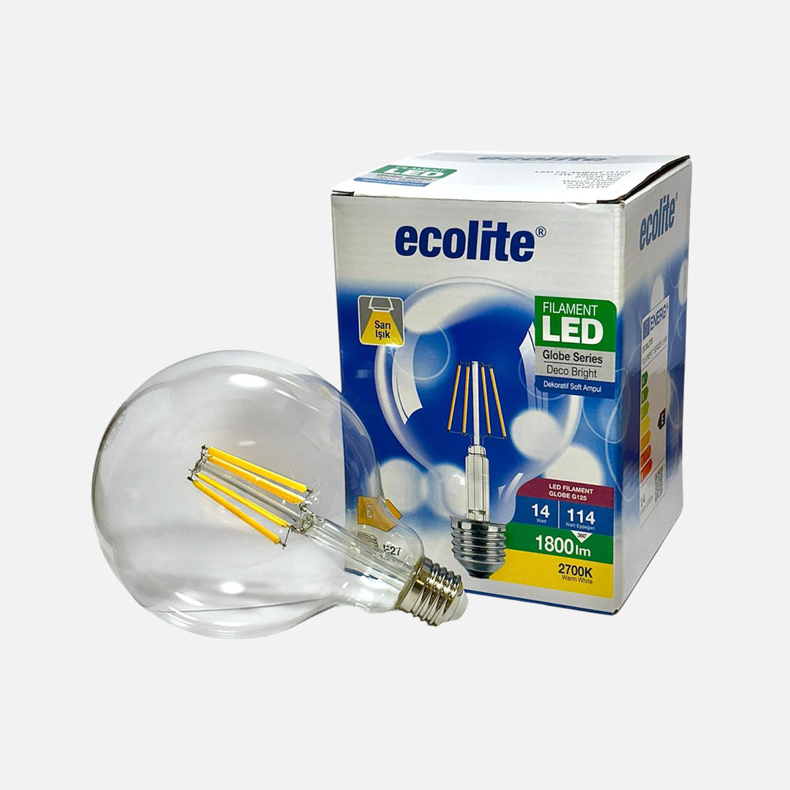    Ecolite LED Filament G125 14W Sarı Işık (2700K) 