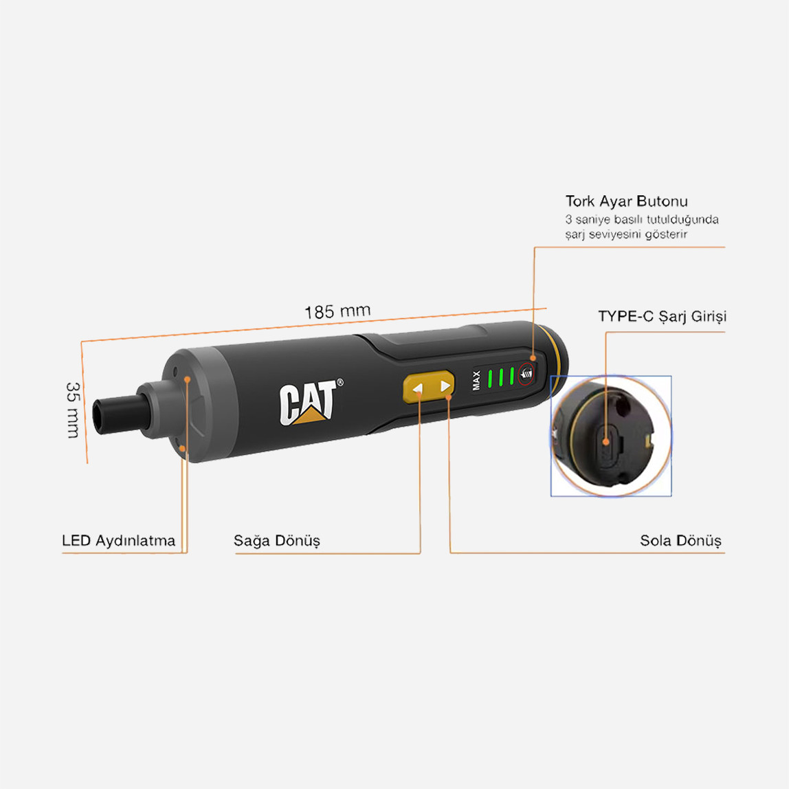    CAT DX1110 3.6Volt 1.5Ah. Li-ion Akıllı Şarjlı Tornavida (26 adet Bits Uç Seti Hediyeli) 