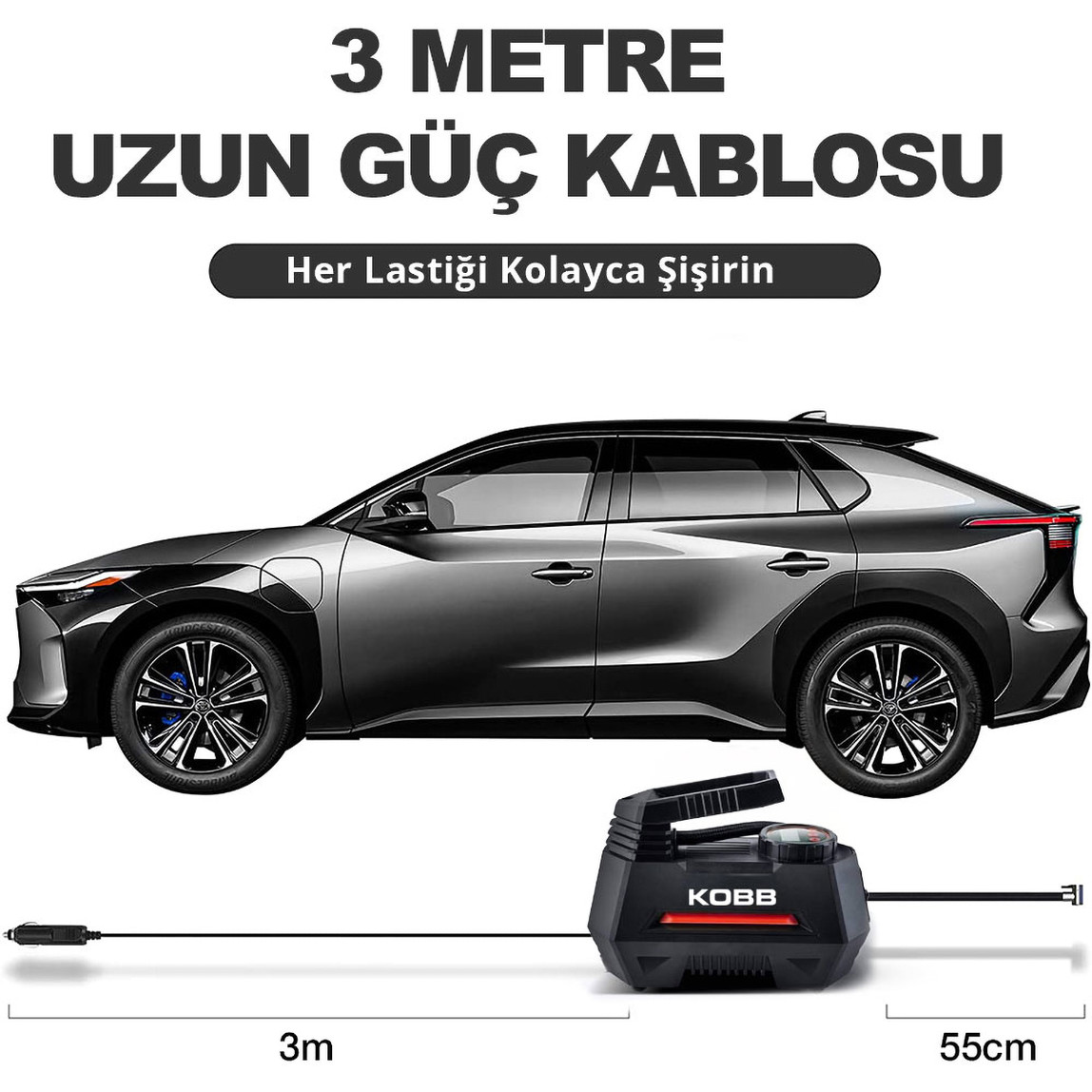    KOBB KB180 12Volt 150 PSI Ayarlanabilir Dijital Basınç Göstergeli Lastik Şişirme Pompası 