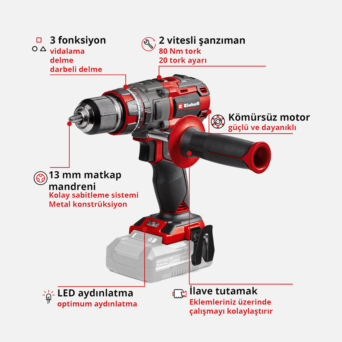    Einhell Profesyonel 2'li Makine Seti (TP-CD 18/80 Li-i BL (2x2.0Ah-1x4.0Ah) Akülü Darbeli Matkap ve TP-CI 18/250-C Li BL Akülü Darbeli Vidalama) 