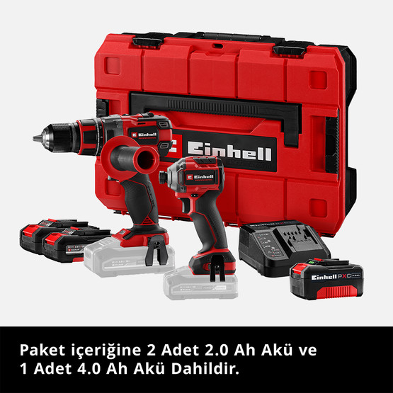 Einhell Profesyonel 2'li Makine Seti (TP-CD 18/80 Li-i BL (2x2.0Ah-1x4.0Ah) Akülü Darbeli Matkap ve TP-CI 18/250-C Li BL