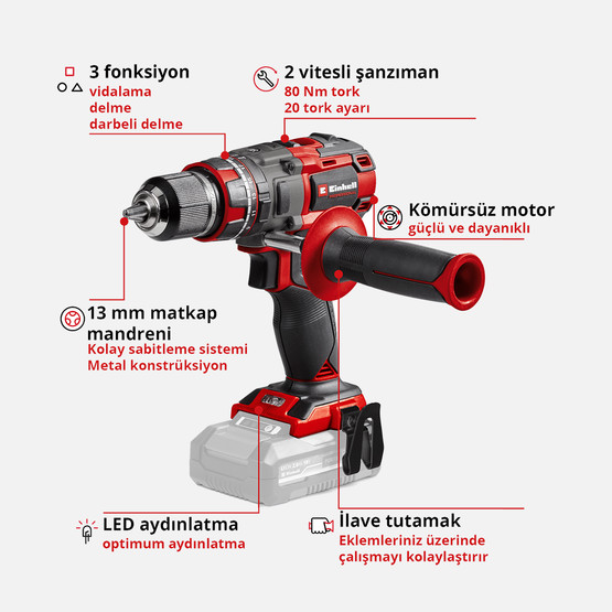 Einhell Profesyonel 2'li Makine Seti (TP-CD 18/80 Li-i BL (2x2.0Ah-1x4.0Ah) Akülü Darbeli Matkap ve TP-CI 18/250-C Li BL