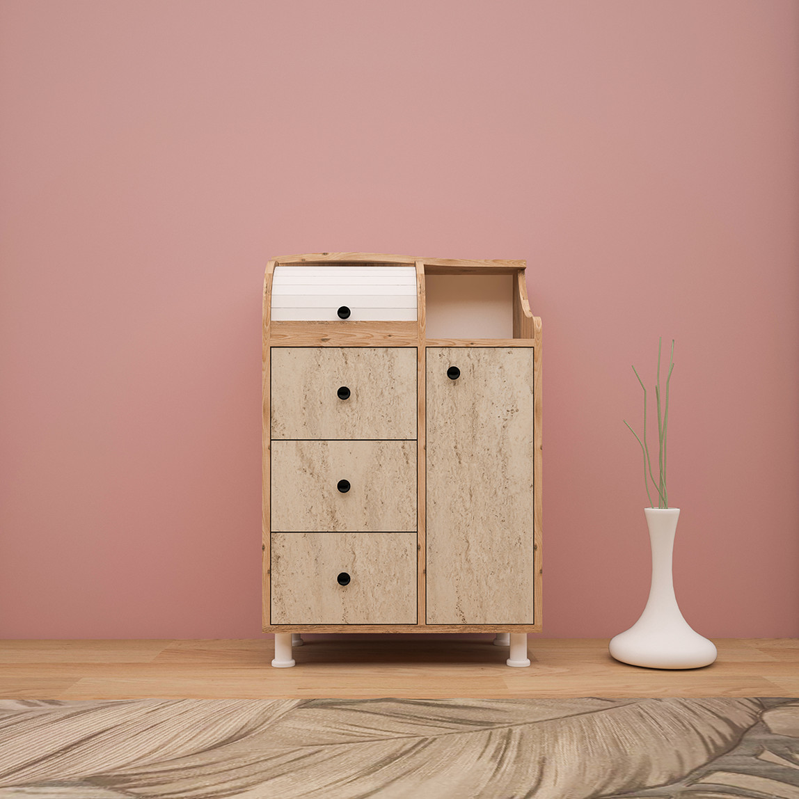    Movemo CT011 Çam Traverten Çok Amaçlı Dolap 