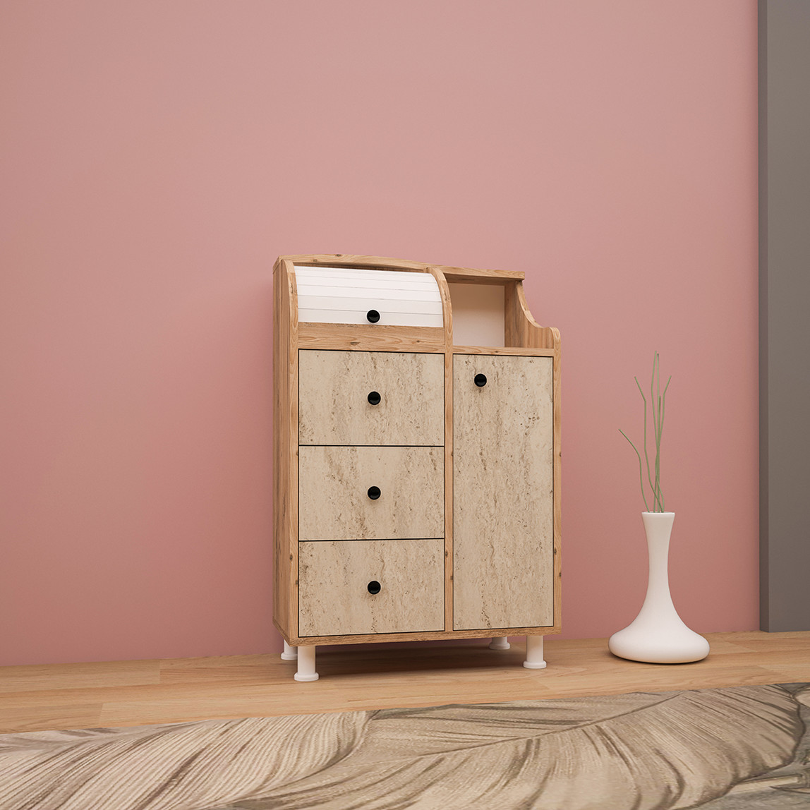    Movemo CT011 Çam Traverten Çok Amaçlı Dolap 