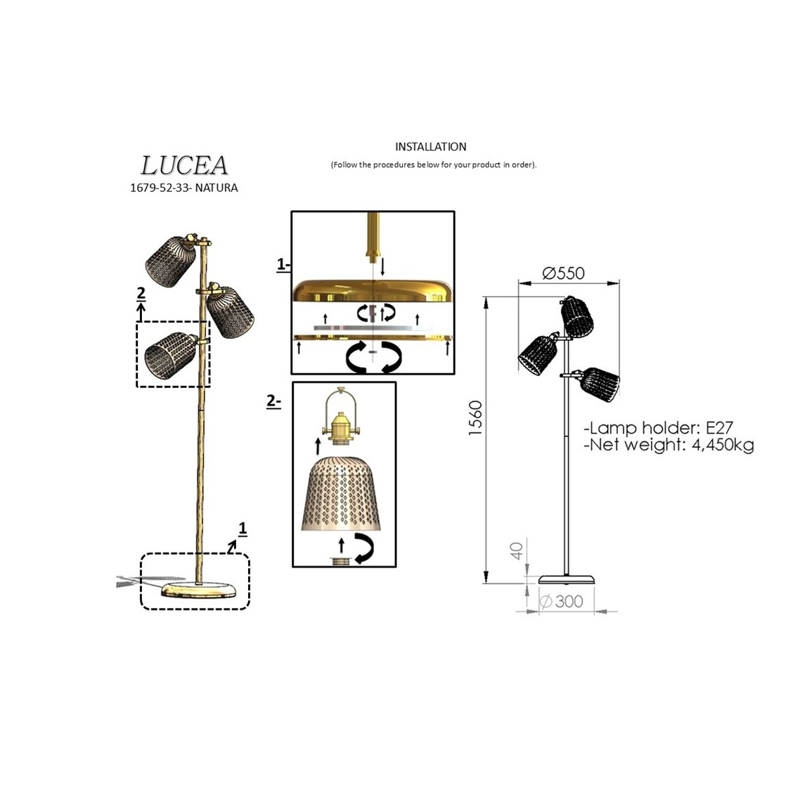    Lucea Natura 3’lü Antik Lambader 