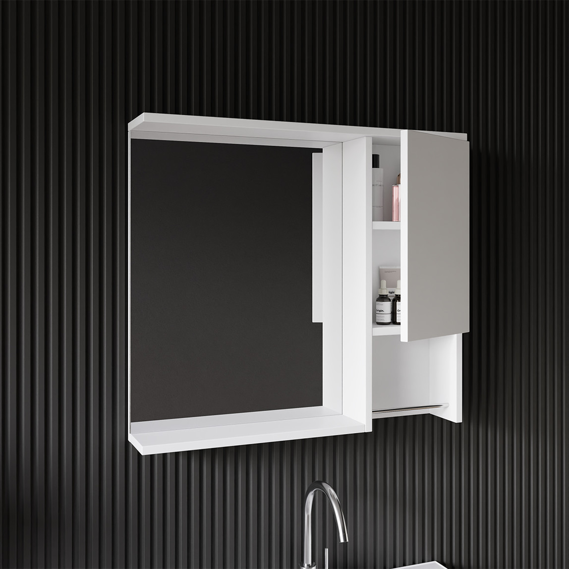    Deniz Aynalı 80 cm Takım Banyo Dolabı Beyaz 