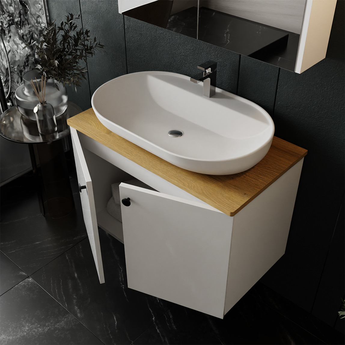    Liva Aynalı 80 cm Takım Banyo Dolabı Beyaz 