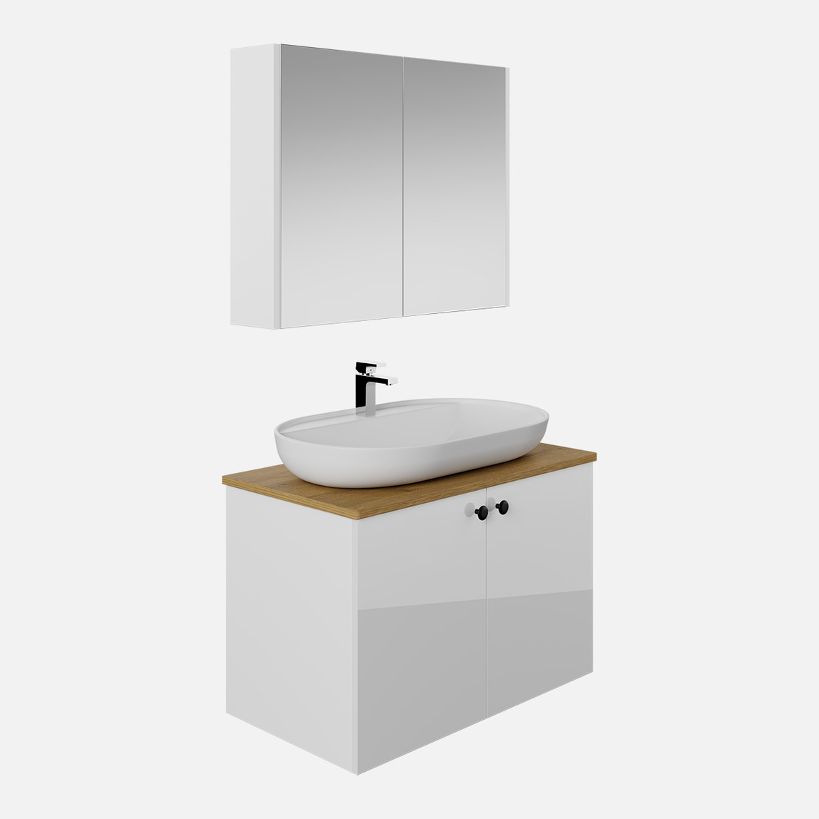    Liva Aynalı 80 cm Takım Banyo Dolabı Beyaz 