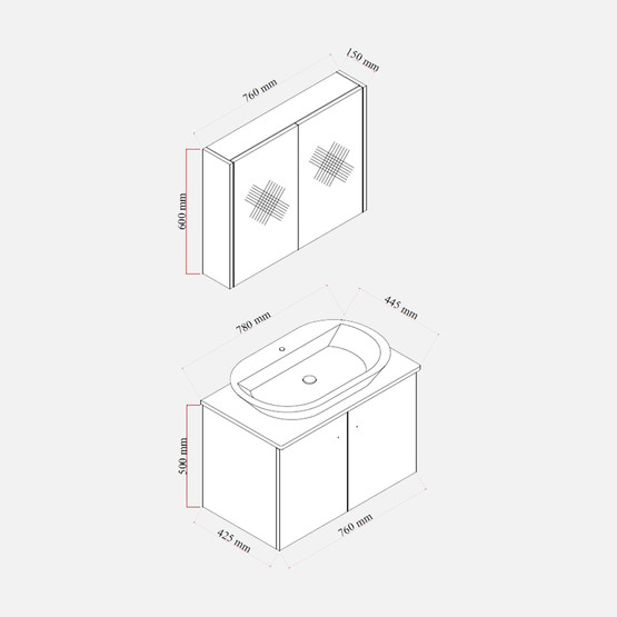 Liva Aynalı 80 cm Takım Banyo Dolabı Beyaz
