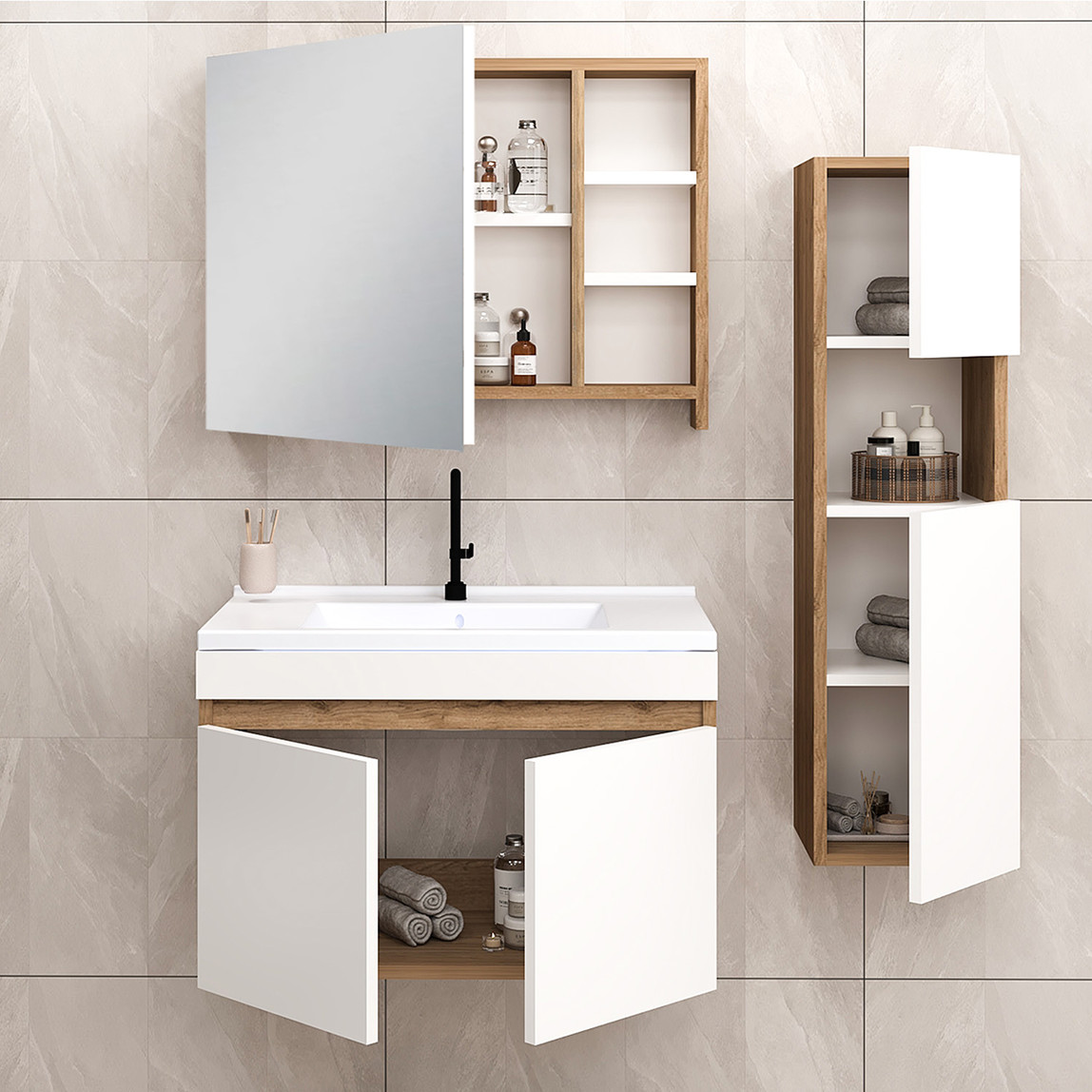    Fly Saura 80 cm MDF Banyo Dolabı 
