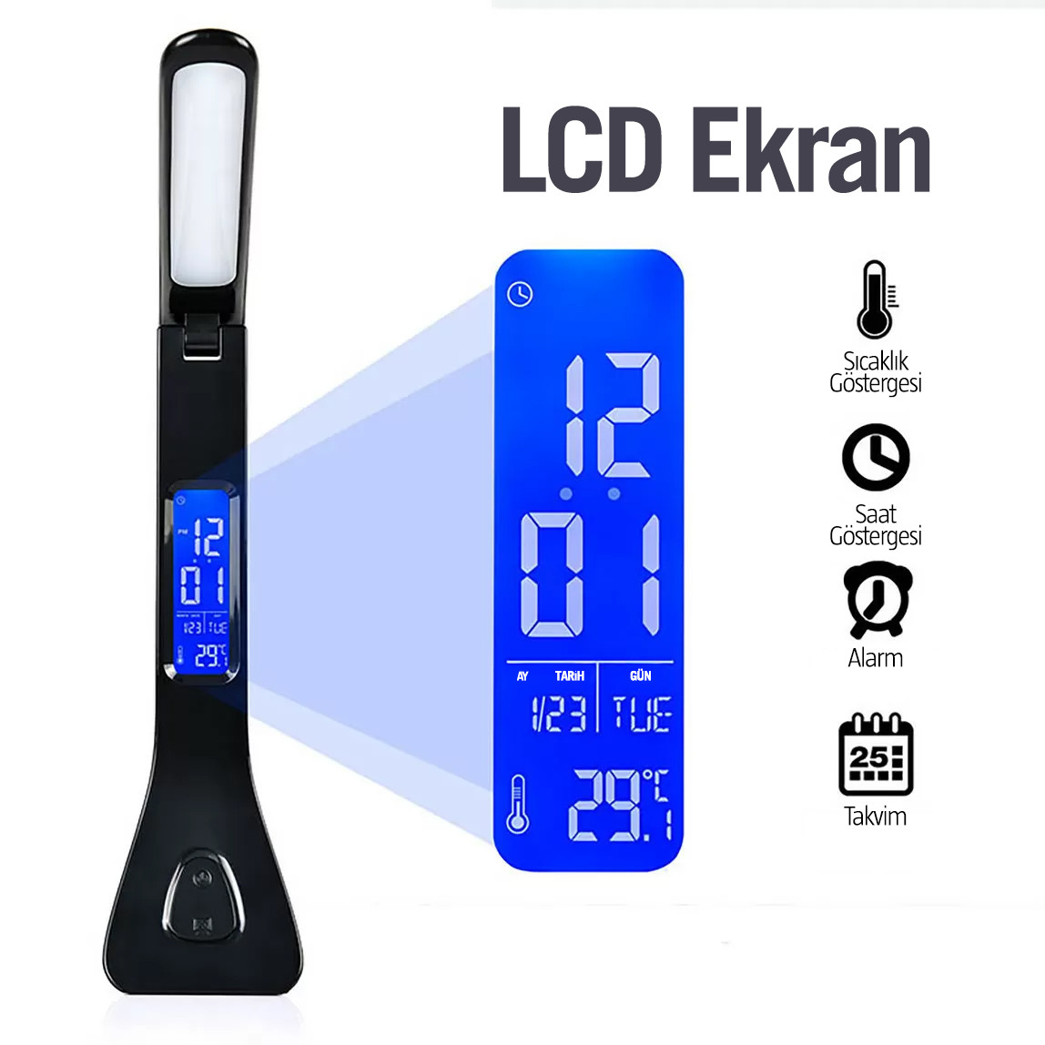    Çok Fonksiyonlu Led Masa Lambası Siyah 