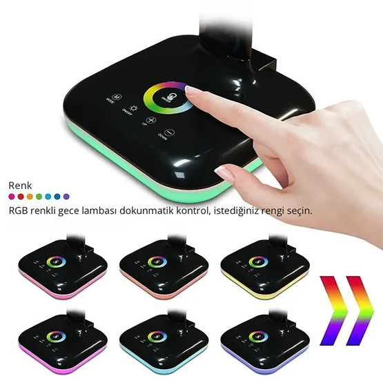 Dokunmatik Rgb Led Masa Lambası Siyah
