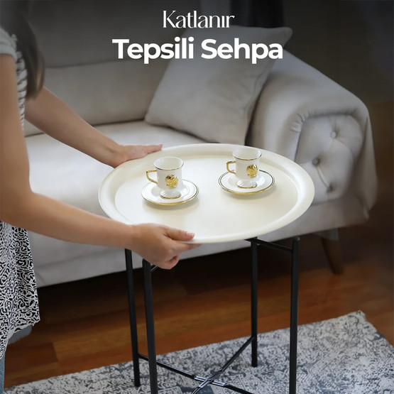 Katlanır Tepsili Sehpa Krem