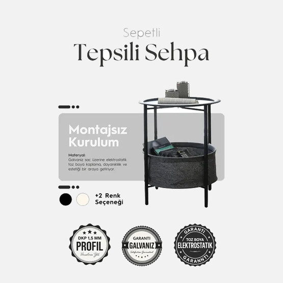 Katlanabilir Sepetli Tepsili Sehpa