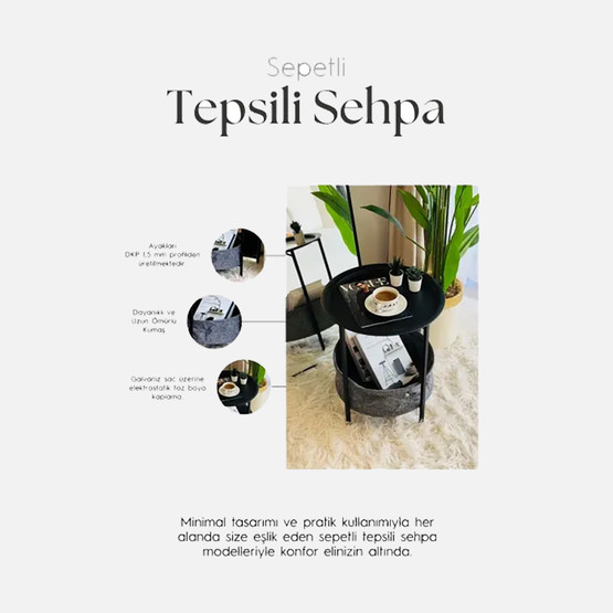 Katlanabilir Sepetli Tepsili Sehpa