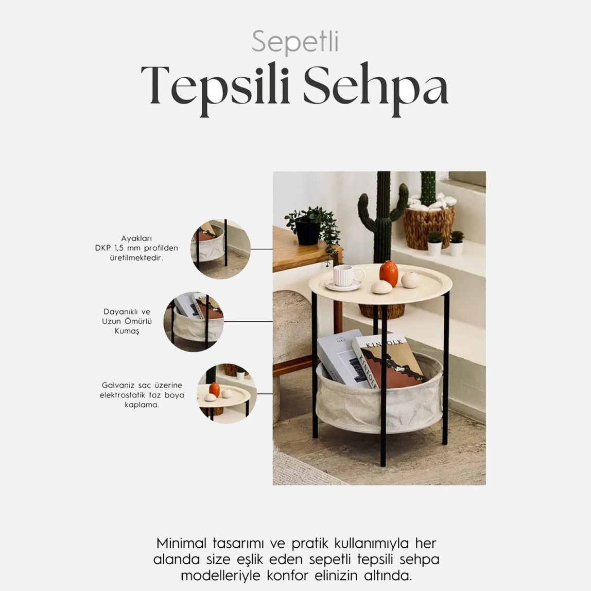    Katlanabilir Sepetli Tepsili Sehpa Krem

 