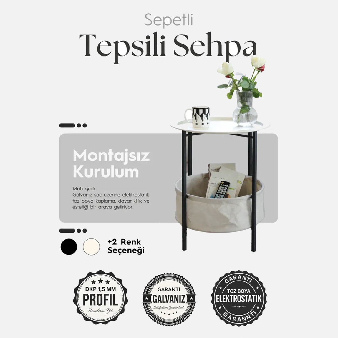    Katlanabilir Sepetli Tepsili Sehpa Krem

 
