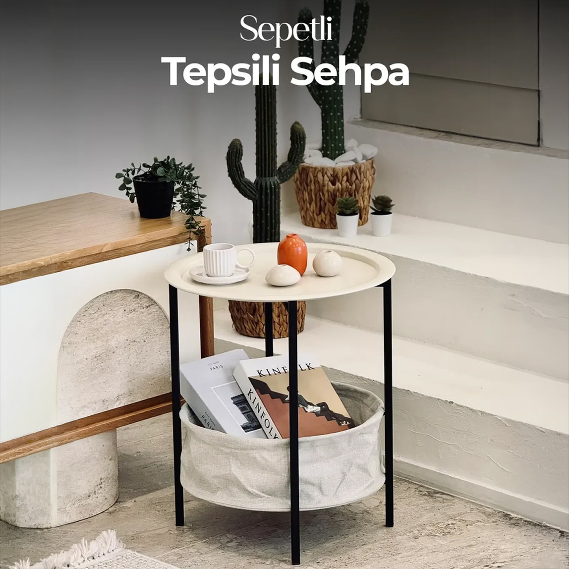    Katlanabilir Sepetli Tepsili Sehpa Krem

 