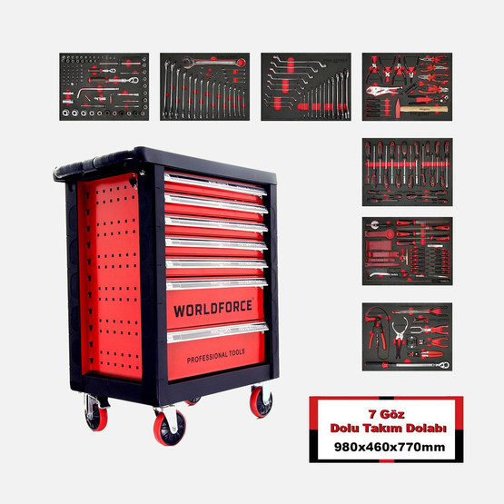 Worldforce 212 Parça Dolu 7 Çekmeceli Takım Arabası (980x460x770 mm)