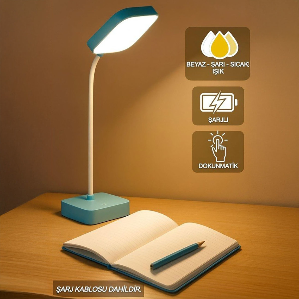    Petrix Usb Şarjlı Dimerli 20 Led Masa Lambası Yeşil 