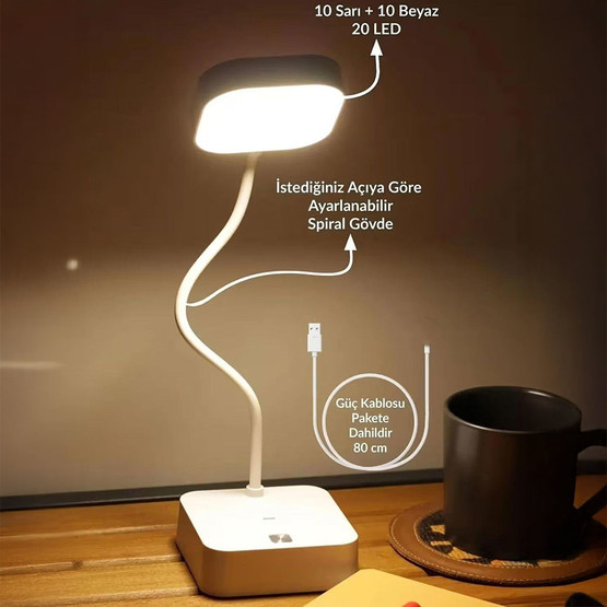 Petrix Usb Şarjlı Dimerli 20 Led Masa Lambası Beyaz