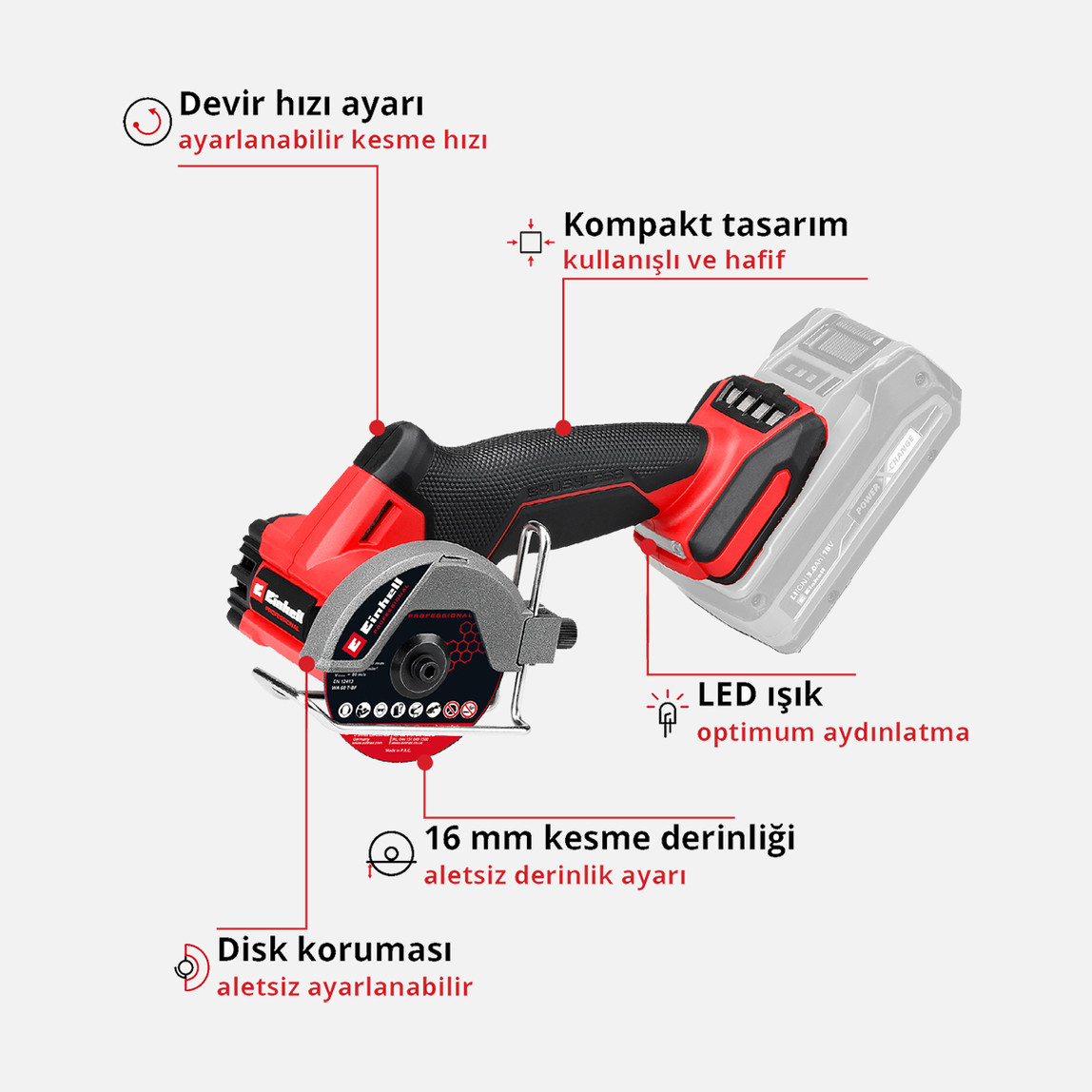    Einhell Profesyonel TP-CO 18/76-C Li BL-Solo Akülü Kesme Taşlama (Akü ve Şarj Cihazı Dahil Değildir.) 