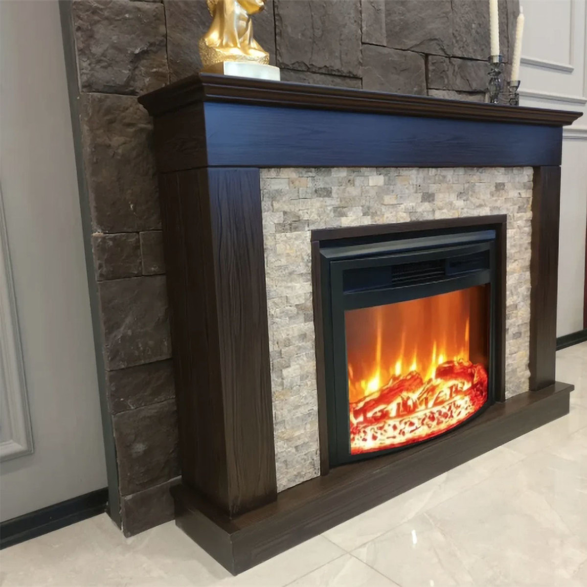    Dlc Seratonya 1800W Doğaltaş Dekoratif Şömine Kahverengi  