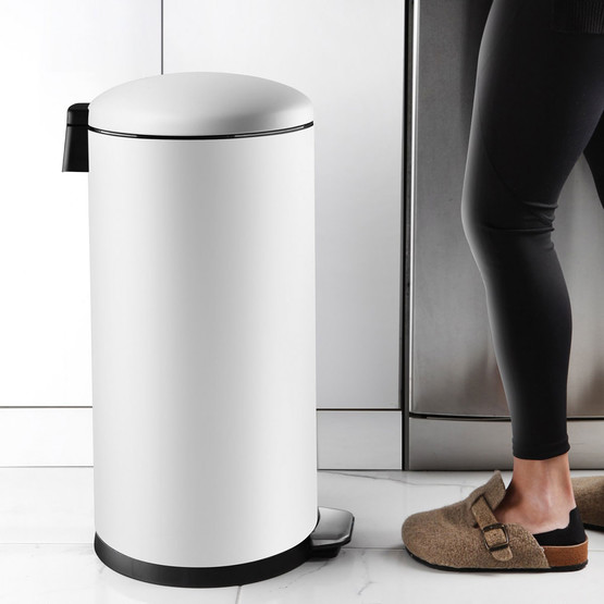 Bombe Kapaklı Çöp Kovası 40L Mat Beyaz
