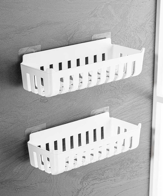 Deby 2'li Yapışkanlı Banyo Rafı Beyaz