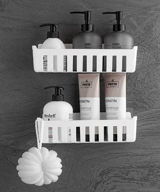 Deby 2'li Yapışkanlı Banyo Rafı Beyaz